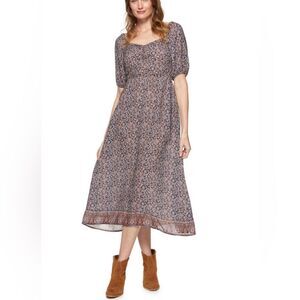 Threadgrit Ladies Gretchen Smocked Back Blue Multi Floral Maxi Dress Size M NWT